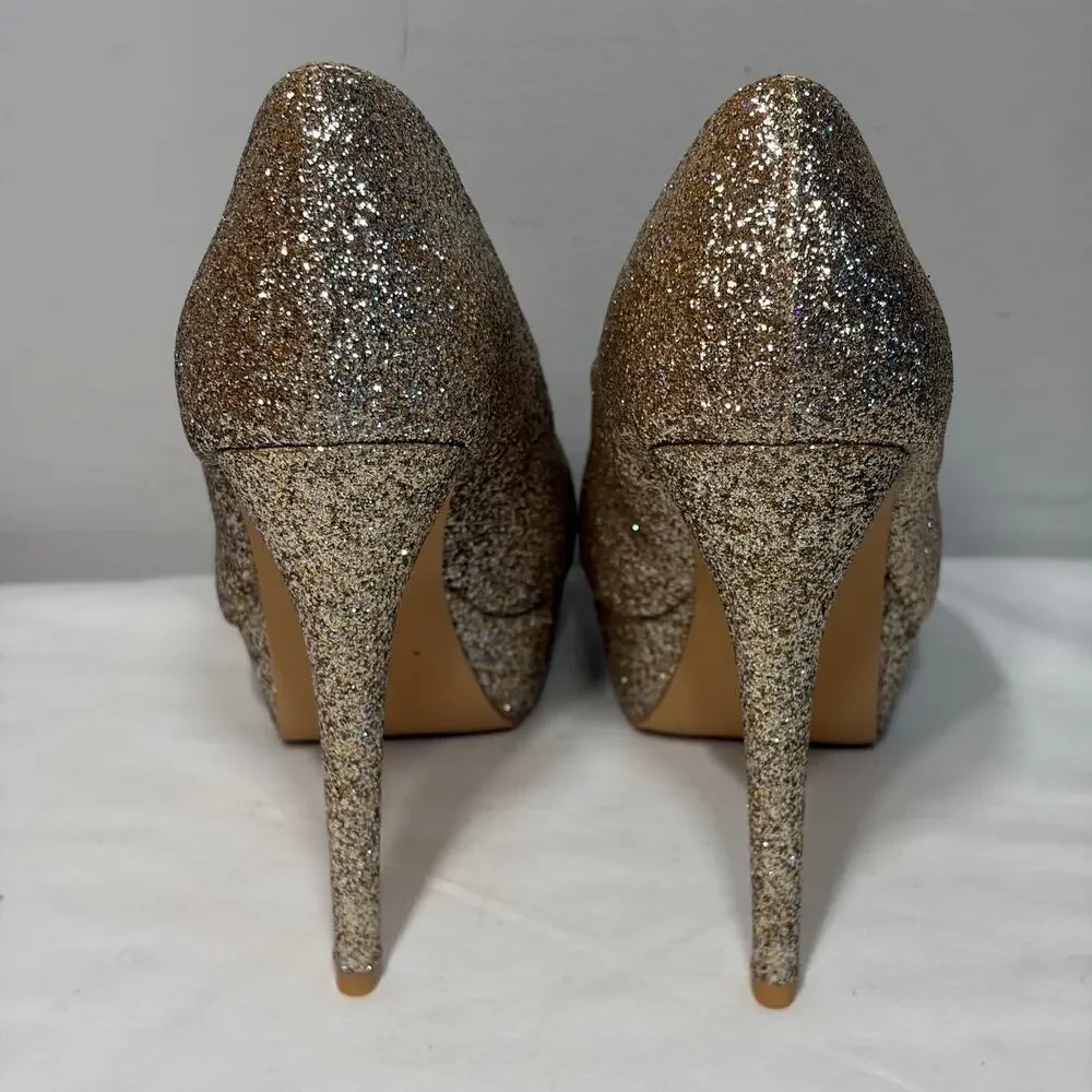 Genshuo Heels Pumps Stiletto Gold Glitter 5.5